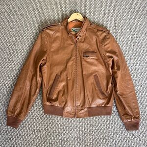 Vintage Members Only Brown Leather Racer Moto Jacket Size 44 Fits L-XL